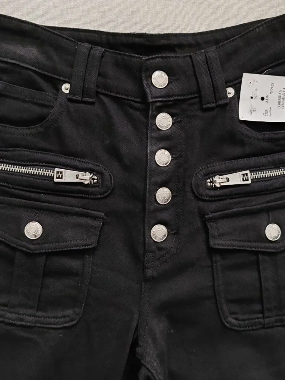 Zadig & Voltaire Eyes Denim Eco Flare Jeans Black Size 26 Cargo Pockets NWT - Picture 6 of 16